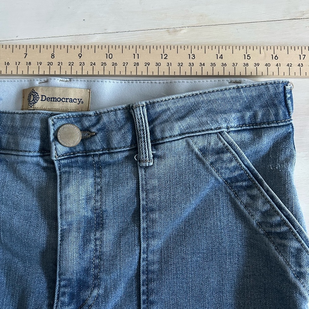 Democracy sailor pocket style jeans, women’s size 12, blue wash. Raw hem. - Picture 4 of 9